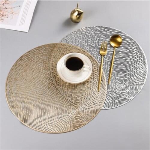 Round PVC Placemats Gold Silver Dining Table Mats Heat Resistant Non-Slip Washable Drink Coasters Coffee Cup Pad Kitchen Decor