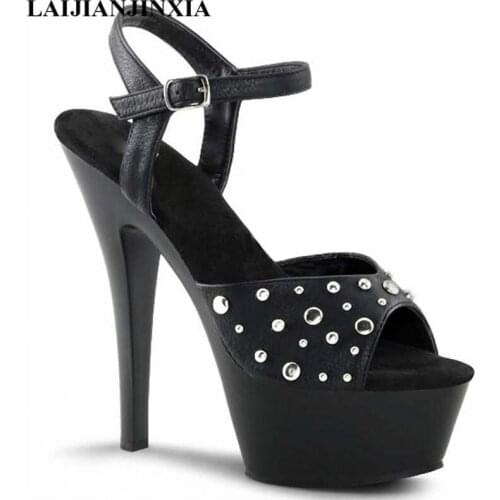 LAIJIANJINXIA New Rivets Sandals Women Summer Shoes Designer Platform Wedding Shoes 15CM High Heels Ladies Sandals