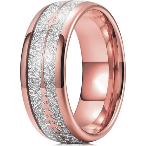 Fashion 8mm Rose Gold Arrow Tungsten Wedding Ring For Men Women Vintage Meteorite Pattern Engagement Steel Ring Men Wedding Band