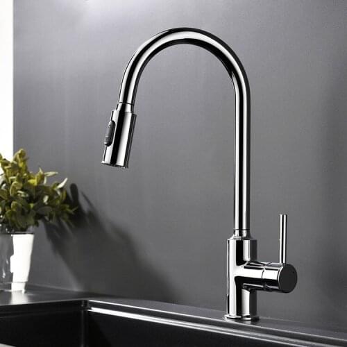 Fashionable chrome plated kitchen faucet Pull down cold and hot water faucet Succinct High brass kitchen faucet with spray-MS46