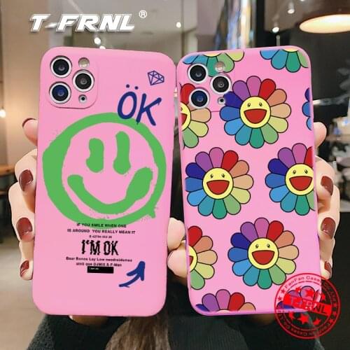 Cartoon Lucky Smiley Straight Edge Phone Case For iPhone 11 12 mini Pro XS Max XR X 7 8 Plus Clear Soft Airbag TPU Cover Coque