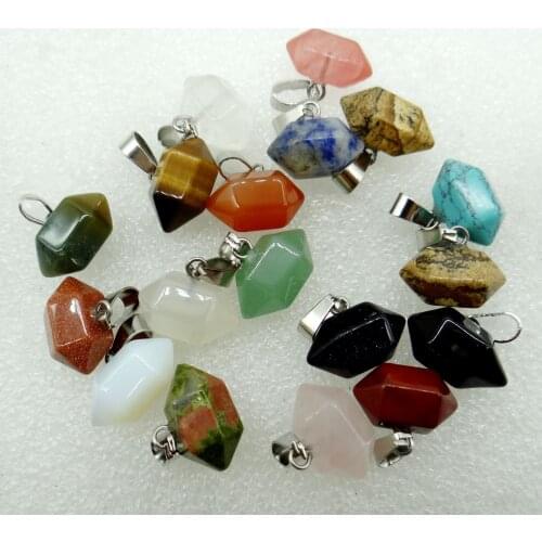 Natural Stone Quartz Crystal Pendant Opal Unakite Beads Tiger Eye Pendant For DIY Jewelry Making Necklace Accessories 24pcs