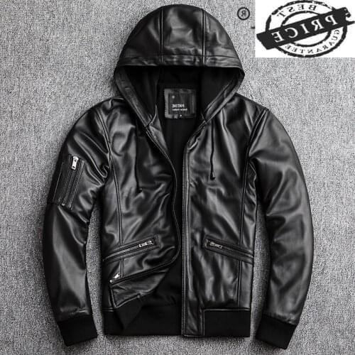 Natural Streetwear 100% Genuine Leather Jacket Men Autumn Spring Clothes 2021 Moto Biker Real Sheepskin Coat Hood Jackets