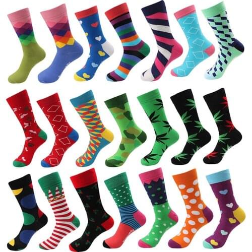 Men Casual Combed Cotton Socks Harajuku Hip Hop Weed British Style Colorful Funny Winter Happy Gift