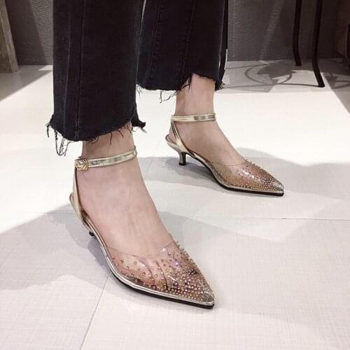 2021 New Peep toe PVC transparent pumps sandals fashion rhinestone bling bling heel buckle strap sandals women dress party shoes
