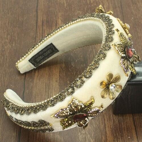 New vintage luxury rhinestone headband Baroque fashion rhinestones big flower headband palace for women wedding accessories