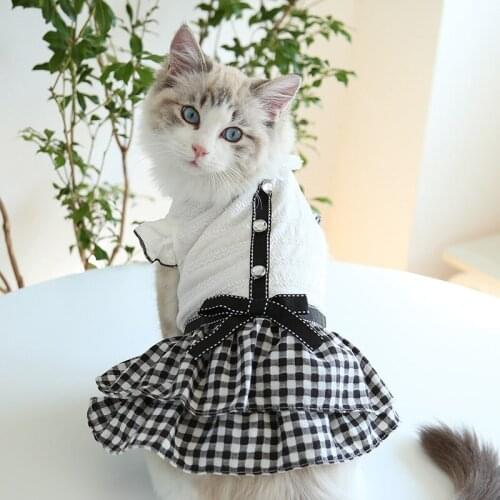 Petstyle Spring Summer Rhinestone Black Plaid Dog Skirt Cat Dress Dog Pet Clothes