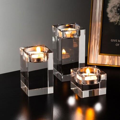 European Crystal Square Candle Holder Home Decoration Living Room Bedroom Dining Table Table Decoration Accessories Candelabra