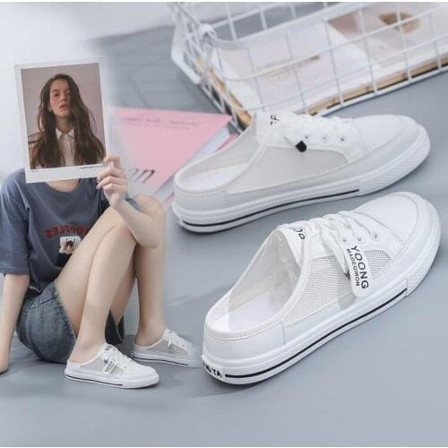 Half Slippers Women Summer New Breathable Mesh Womens Shoes Fashion Casual Style Outer Wear Semi-supporting Womens Shoes