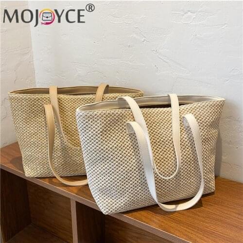Portable Street Travel Large Capacity Shopping Handbags Fashion Women Summer Beach Straw Woven PU Leather Shoulder Tote Bag