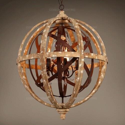 Globe wood chandelier bedroom living room hanging lights antique round sphere wooden chandelier for master bedroom foyer kitchen