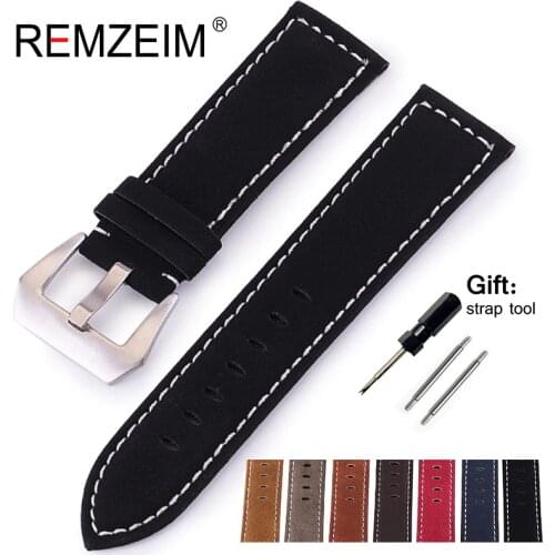 Leather Watchband Men Women Watch Band 18MM 20MM 22MM 24MM Wrist Watch Strap Black Brown Blue Watchbands Bracelet Metal Buckle