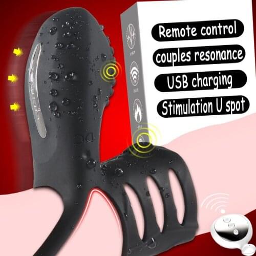 Couples resonance penis ring adult sex toys remote control penis bondage cock ring stimulation female clitoris or scrotum