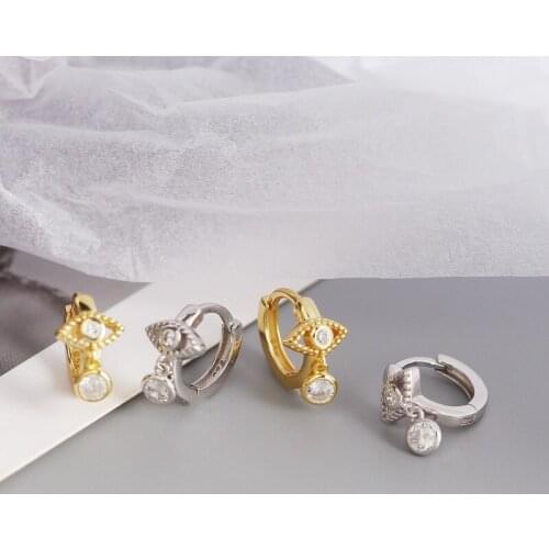 Small eyes tears inlaid zircon earrings 925 sterling silver INS geometric niche gold earrings female earrings