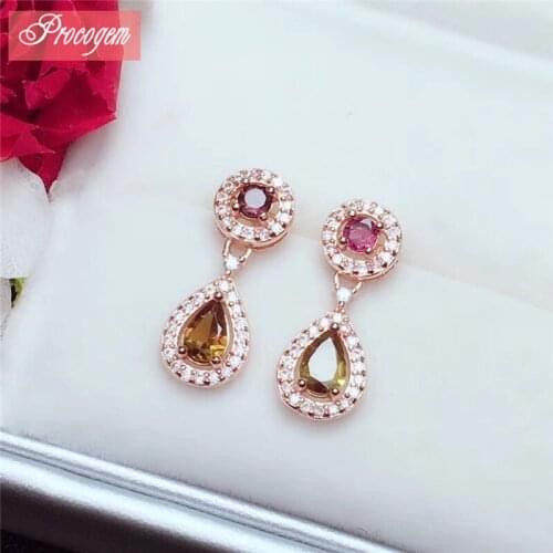Natural Tourmaline stud earrings 925 sterling silver Fashion lovely earrings for Party Genuine Gemstone gift for women #181011