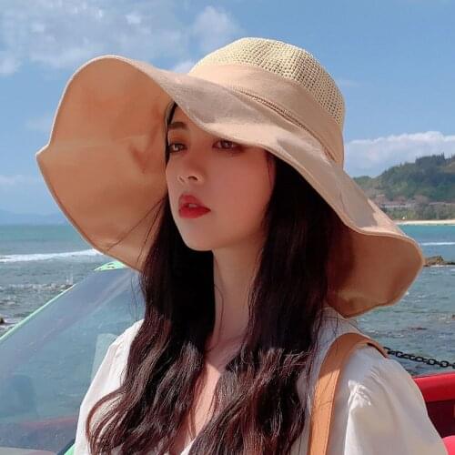 Summer Multi Colors Bow Sun Hats Women UV Protection Bucket Hat Wide Brim Beach Caps For Female Outdoor Visor Travel Bonnet Hat