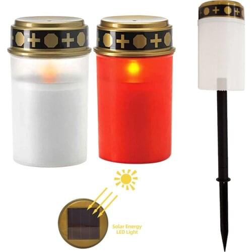 Solar Sensor Electronic Candle LED Auto Flameless Tea Light Grave Cemetery Ritual Lawn Lighting Halloween Decor Prop For Pathway