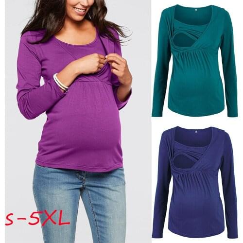 Pregnancy Breastfeeding Tops Autumn Maternity Blouse Pregnant Women Casual Long Sleeve Nursing Shirt Large Size S/M/L/XL/2XL/5XL
