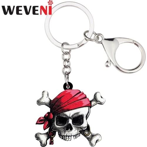 WEVENI Acrylic Halloween Pirate Skull Key Chain Pendant Ring Holder Punk Jewelry For Women Girls 2018 Bag Car Wallet Charms