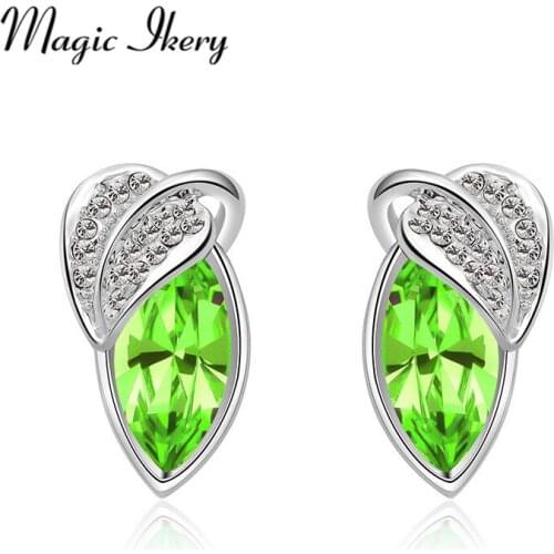 Magic Ikery Fashion Jewelry Crystal Rhinestones Leaf Stud Earrings For Women Wedding Party Gift Jewelry Accessory SY-E-00167