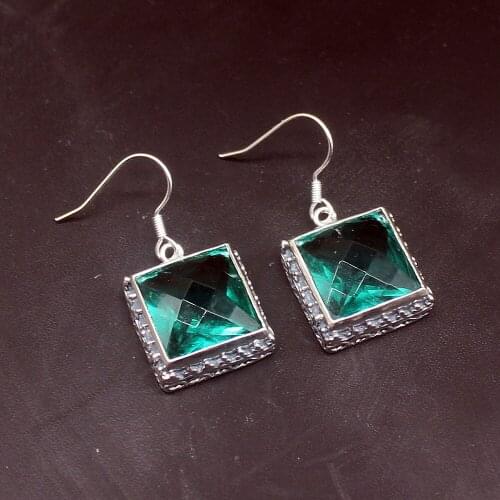Fashion Unique New Arrival Vintage Green Topaz Genuine 925 Silver Dangle Hook Earrings Jewelry Gifts for Women Girls 20213681