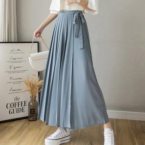 2021 Summer Korean Elegant Fashion Bandage High Waist Wide Leg Pants Loose Chiffon Pants Women Trousers Culottes Pants For Women