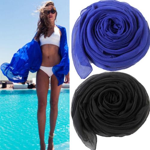 Meihuida Women Sexy Scarf Chiffon Wrap Dress Sarong Pareo Beach Bikini Swimwear Dress Black 2019 Newest