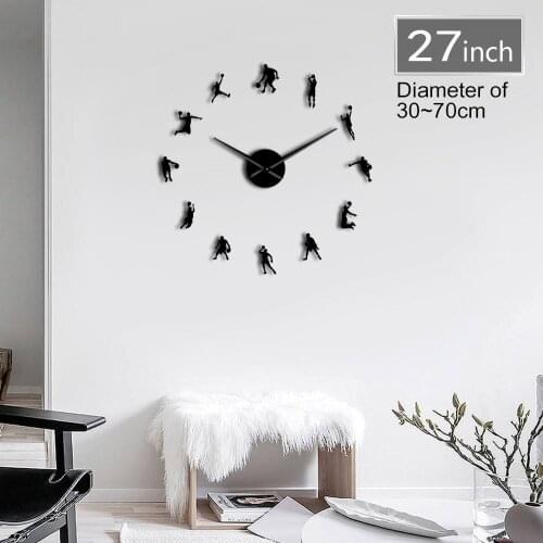1Piece Basketball Frameless Giant Wall Watch Slam Dunk DIY Large Wall ClockBasketball Players 3D Mirror Wall Sticker Fan Gift