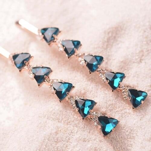 2 PCS/LOTS)Fancy Geometry Triangle Crystal Hair Clip Rhinestone MIx Color Hairpin Jewelry Women Hair Accessories