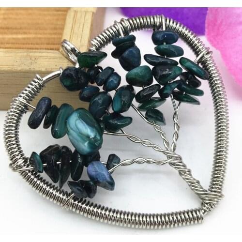 6 style silver-color wire winding tree life heart pendant charms shell irregular gravel handmade exquisite 50mm jewelry B3059
