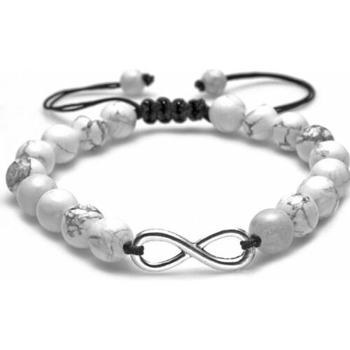 8mm gf21 gold 8 infinity black volcanic lava Stone bead Frosted agate white Howlite Macrame Braided adjusted Bracelet