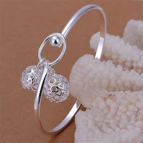 B174 Fashion Silver Color Charm Bangle Cuff Bracelet Bangles For Women Jewelry Gift Bangles Dual Ball Bracelets