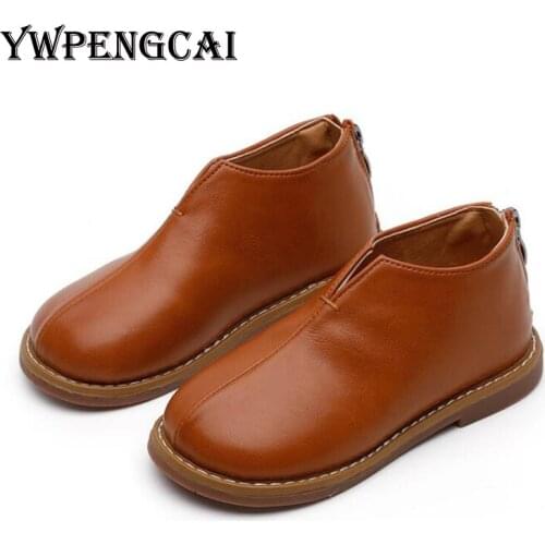 YWPENGCAI Autumn Kids Leather Ankle Boots Back Zipper Toddler Boots Unisex Boys Girls Martin Boots Size 21-30