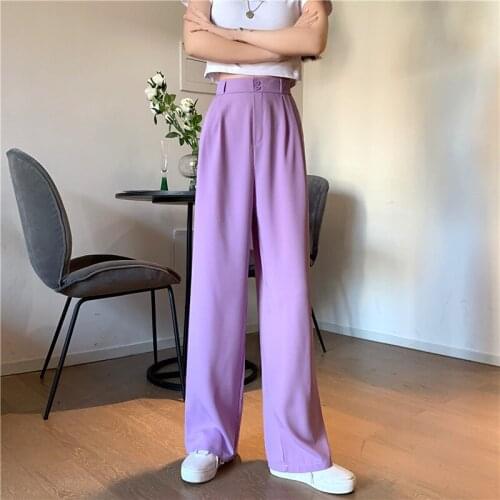 Wide Leg Pant Office 2021Korean Fashion Spodnie Szerokie Nogawki Streetwear Pantalons De Costume Black Purple Broeken Dames A217