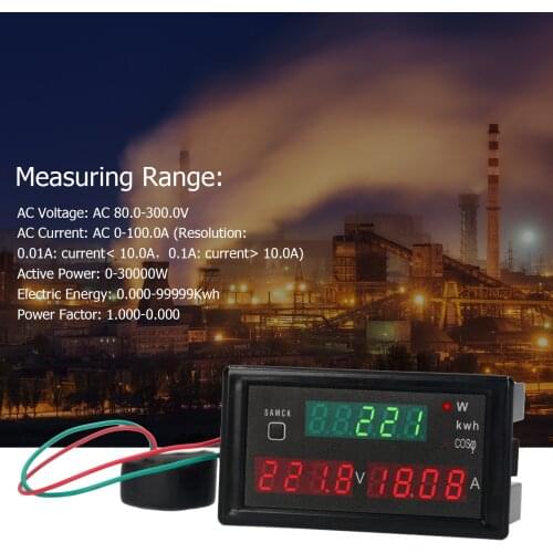 AC 80-300V Digital Voltmeter Ammeter AC Digital Multimeter Current Voltage Active Power Electric Energy Power Factor Meter
