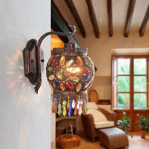 Bohemian color crystal wall lamp Southeast Asia bedroom retro bedside lamp diffuse coffee shop living room restaurant LU726248
