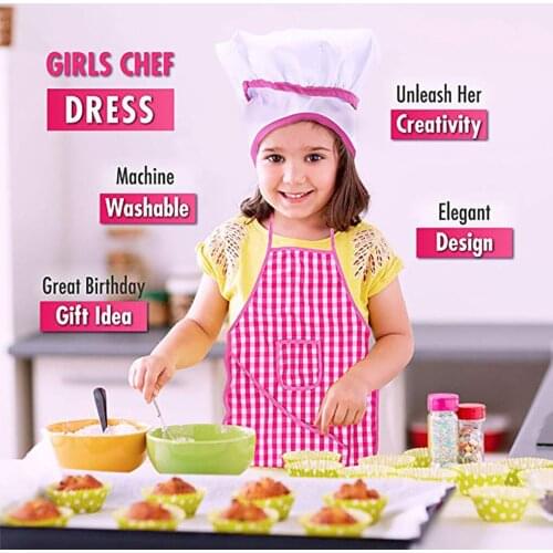 Kids Apron And Chef Hat Set Kids Chef Costume For Boys Girls Baking Gardening Toys For Girls Dollhouse Accessories Kitchen Toys