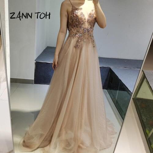 Evening Dresses Long 2020 Sexy V-neck Backless A-line Party Prom Gowns Plus Size Elegant Robe De Soiree