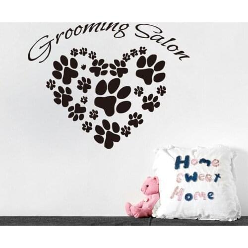 Pet Grooming Salon Wall Sticker Heart-Shape Dog Paws Creative Wall Decals Wall Art Home Decor Living Room Decoration