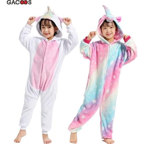 Boys Girls Flannel Star Unicorn Pajamas Kugurumi Overalls Jumpsuit Kids Children Licorne Panda Cosplay Costume Blanket Sleepers