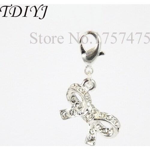 TDIYJ Top Selling Crystal Bowknot Dangle Charms Pendant fit Glass Locket for Women Jewelry 10pcs/lot