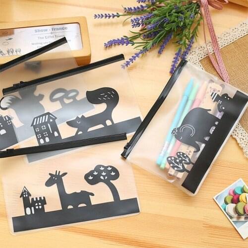 1PC cute student pencil bag creative cartoon animal translucent frosted file bag School stationery pencil bags supply