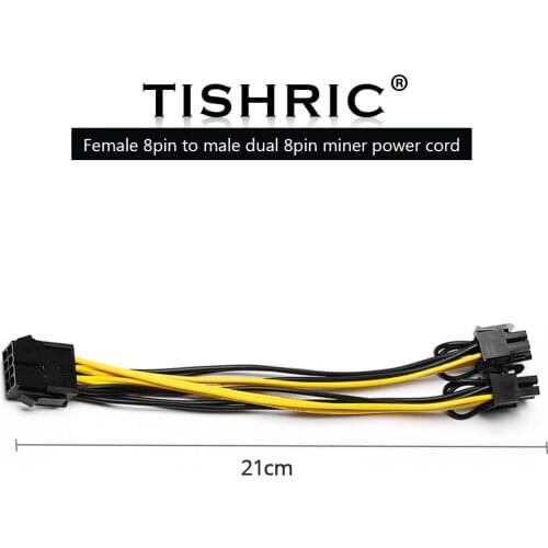 TISHRIC 21CM Female 8Pin To Male Dual 8pin 6+2 Pin Power Supply Cable GPU PCIe Graphics Video Card Mining Machine Power Cord
