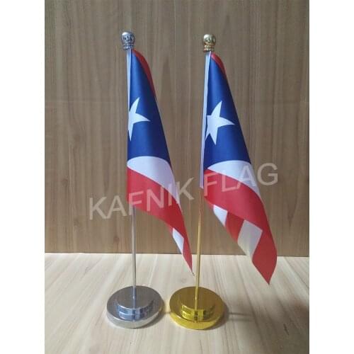 KAFNIK,Puerto Rico Office table desk flag with gold or silver metal flagpole base 14*21cm country flag free shipping