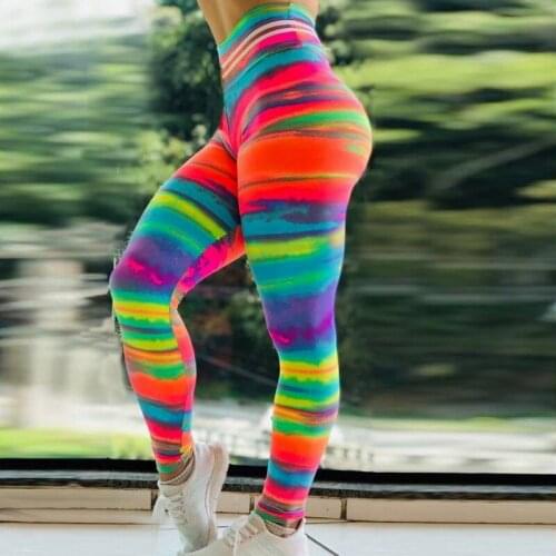 Colorful Sunset Glow Print Bodycon Leggings Sport Women Fitness High Waist Push Up Plus Size Running Body Building Skinny Pants