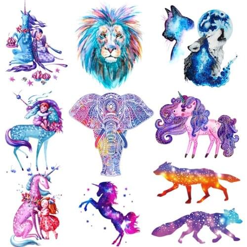 Colorful Animals Unicorn Transfer For Clothing Mysterious Lion Elephant Thermo Transfer For Clothes Appliques For DIY T-shirt