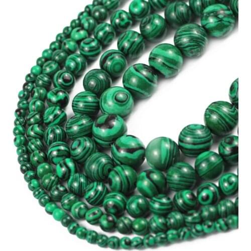 YHBZRETNatural Stone green Peacock Malachite 4/6/8/10/12mm Round spacer Loose beads for jewelry making Bracelet diy accessories