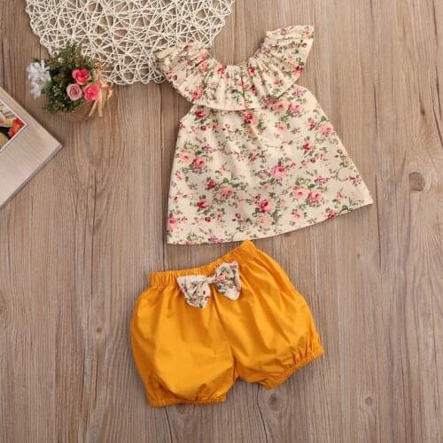 Summer 2pcs Set Baby Clothing Set Girls Short Sleeve Floral Tops + Shorts Pants Girl Clothes Outfits