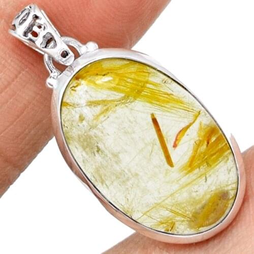 Lovegem Genuine Golden Rutile Pendant 925 Sterling Silver, 35 mm, AP0231