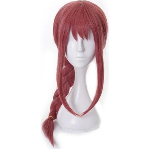 Makima Cosplay Wig Anime Chainsaw Man Cosplay Long Pink Braided Heat Resistant Hair Synthetic Role Play Wigs + Wig Cap